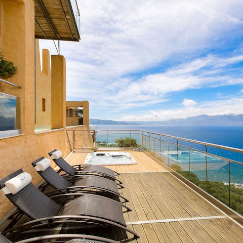 Lay back on a sunlounger on your balcony, or enjoy a dip in your sunken hot tub