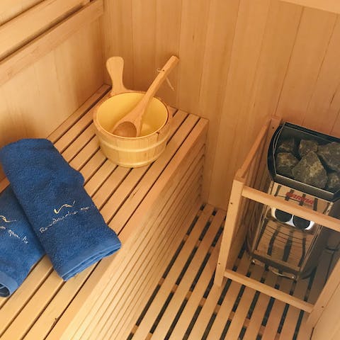 Get your sweat on in the private sauna