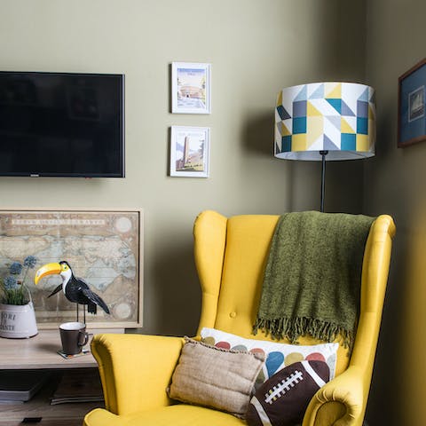 Get comfortable on the yellow armchair