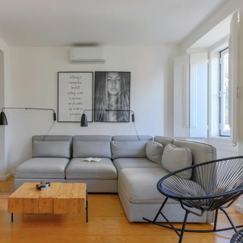 Put your feet up in the comfortable living room after a day of exploring Lisbon at your own pace