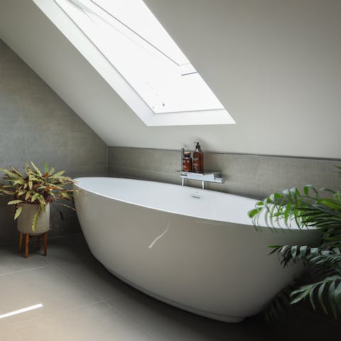 Enjoy a soak in the freestanding bathtub – there’s room for two