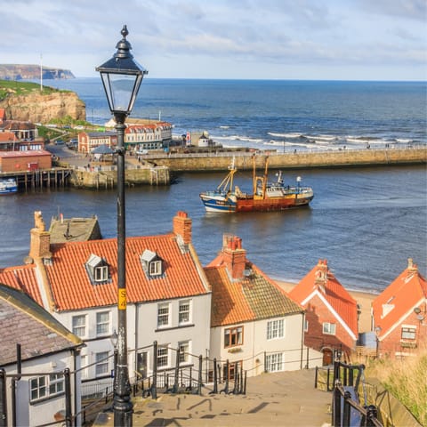 Head down to the quaint Whitby Harbour, just five minutes from home