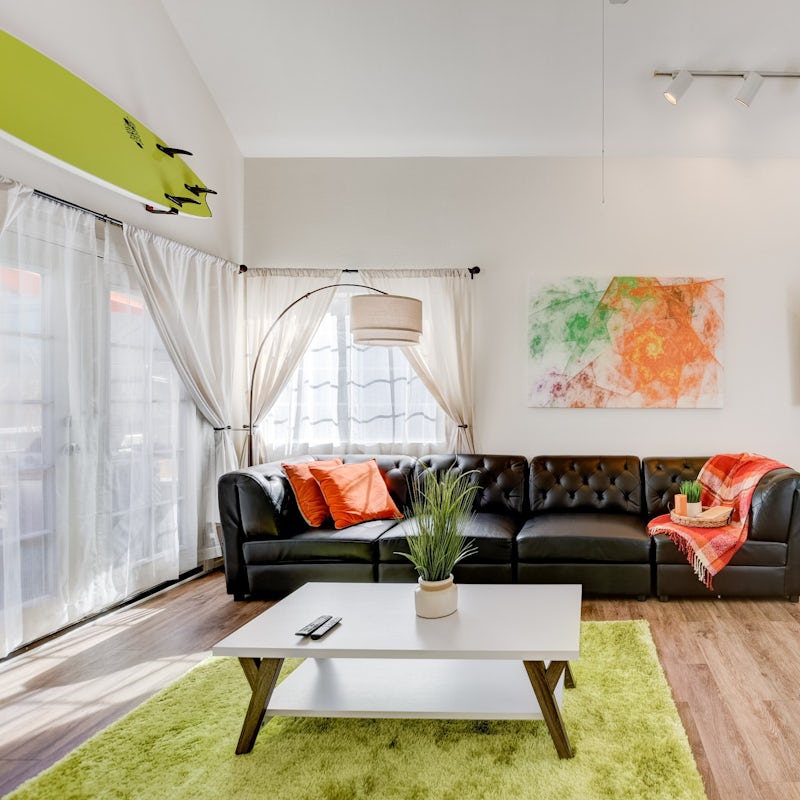 Escape the midday heat in a bright and colourful living space