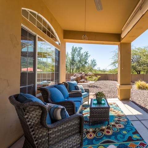 Take a moment in the shade on the patio