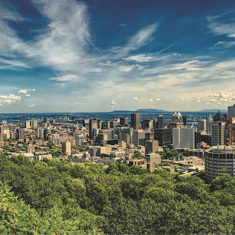 Enjoy skyline views from Mount Royal park, just a ten minute walk away