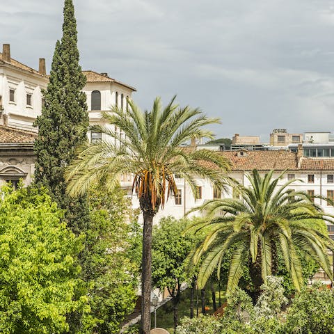 Overlook the 17th century Palazzo Barberini and its tranquil gardens