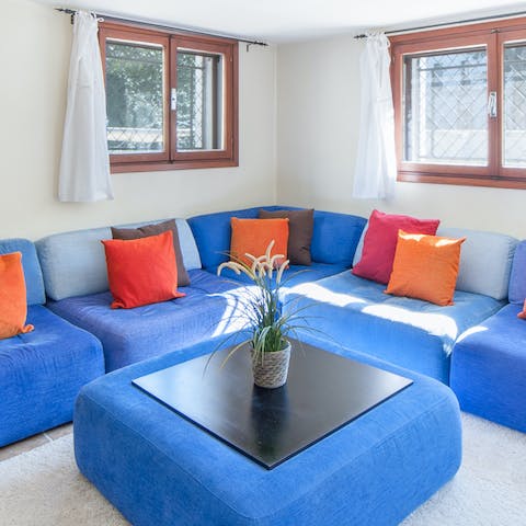 The electric-blue sofa