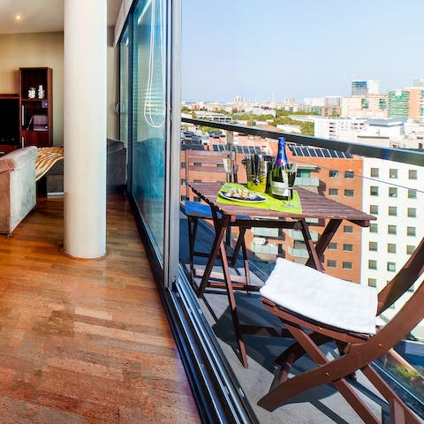 Start your morning on the little balcony overlooking the city