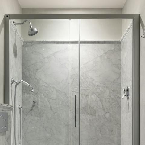 The marble-clad shower