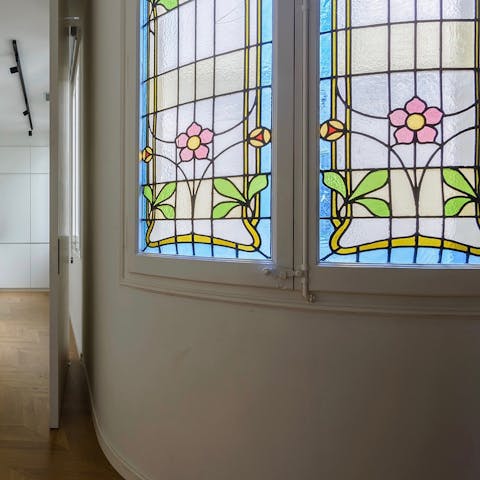 The floral stained glass windows
