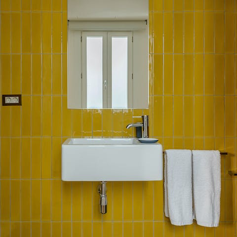 The mustard yellow bathroom