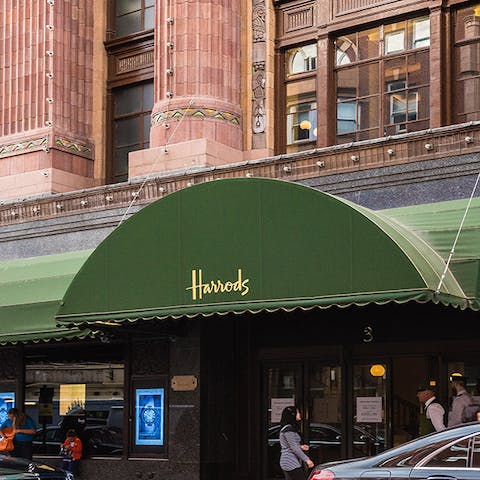 Indulge in some retail therapy at London's luxurious Harrods department store, a seven-minute walk away