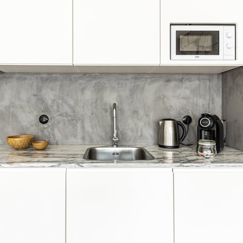 The industrial-style kitchenette