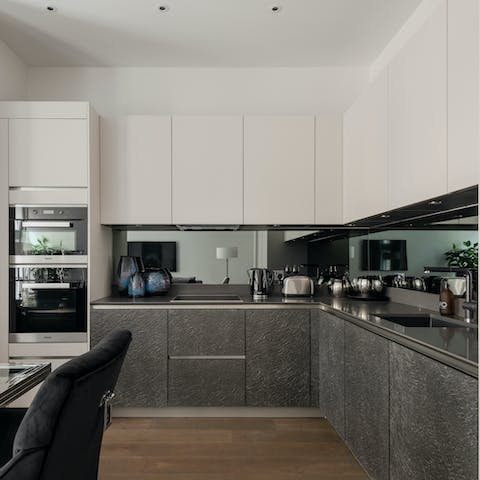 The sleek and fully equipped kitchen