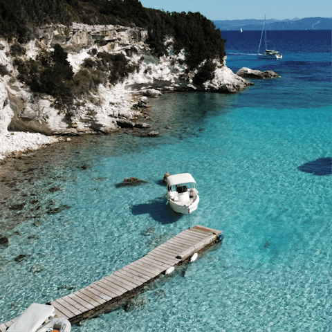 Head for the crystal-clear waters of Loggos, just a ten-minute drive away