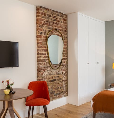 The exposed brick wall