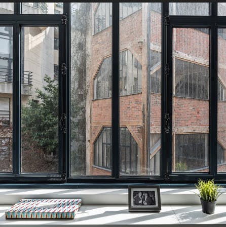 Take in views of the old piano factory from the bedroom