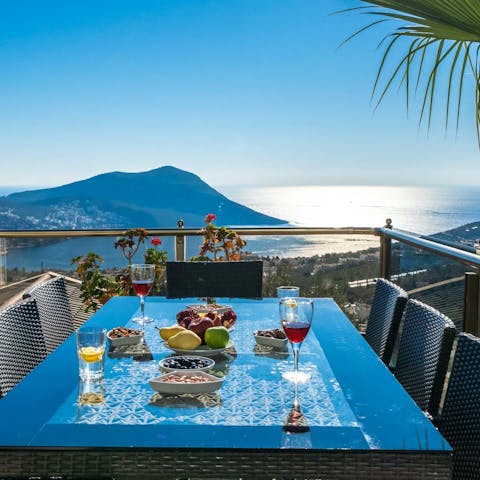 Serve up some Turkish sweet treats at the alfresco dining area overlooking the seascape