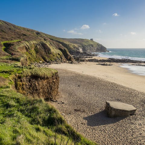 Go down the garden steps to Praa Sands beach and continue along the South West Coast Path to find more coves
