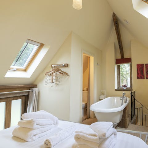 Soak up the atmospheric charm of this little cottage from the bath