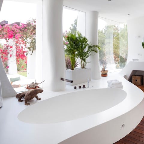 Soak in the curved white bath