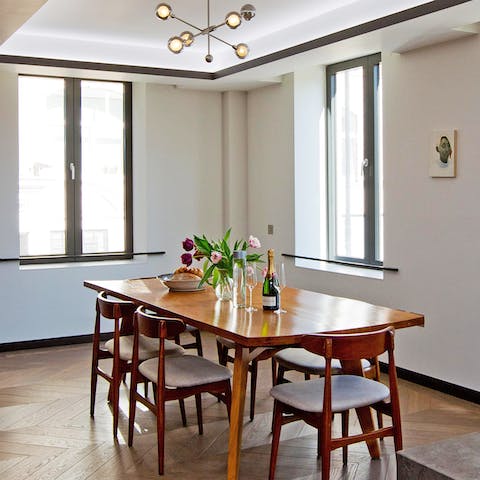 Cook or order in and enjoy a relaxed dinner in your light-filled dining area