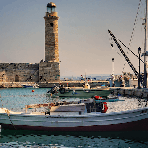 Tuck into a mouthwatering meal overlooking Rethymno's stunning Venetian harbour, just six kilometres away