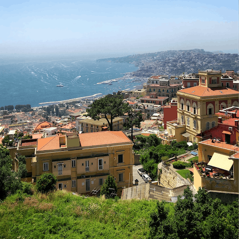 Visit the bustling port city of Naples, home to two royal palaces, three castles, and ancient ruins 