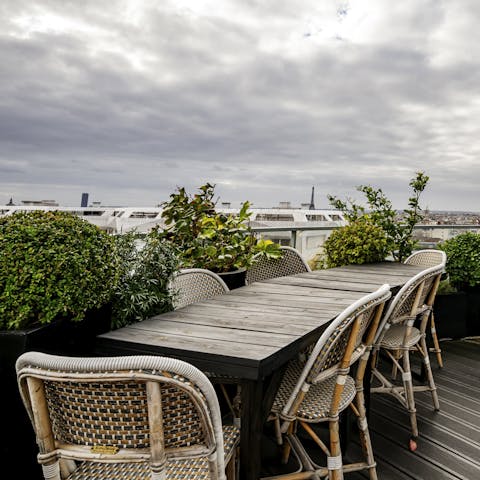 Enjoy sweeping views of Montmartre and the Eiffel Tower from the terrace