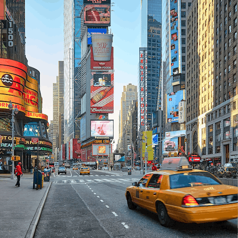 Head to Times Square, under a ten-minute walk away