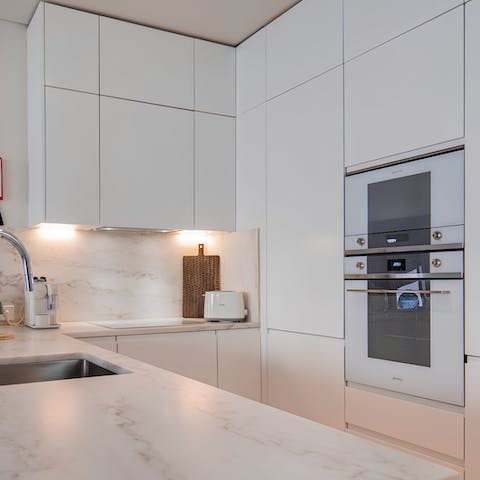 Whip up a delicious dinner in the sleek, modern kitchen