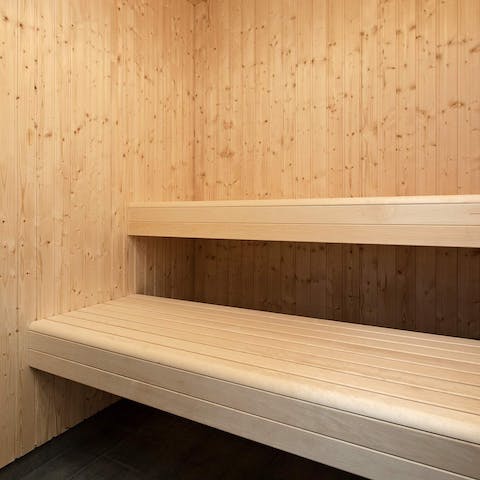 Step into the private sauna for a bit of well-deserved self-care