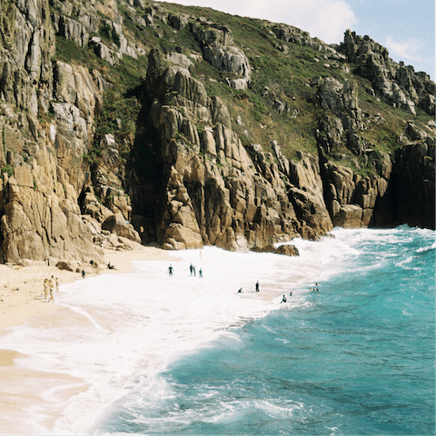 Pack a picnic and head to the area's stunning beaches – Pedn Vounder Beach is tucked out of the way and famous for its turquoise waters