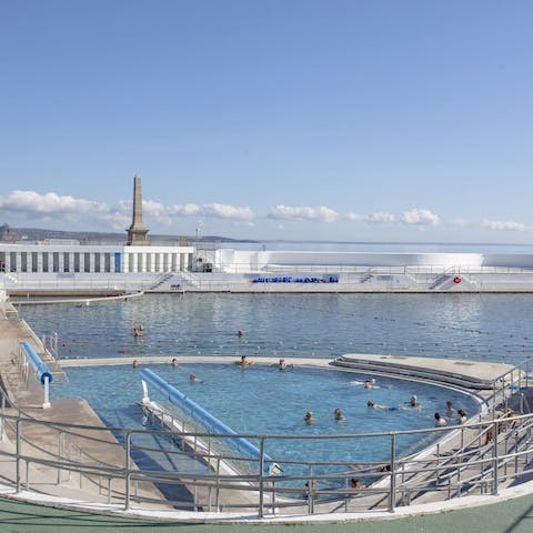 Take a dip in Jubilee Pool – the UK's largest and most celebrated art deco sea water lido is a seven-minute walk away