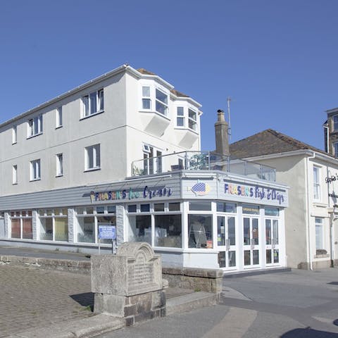 Tuck into fresh fish and chips from Fraser's downstairs