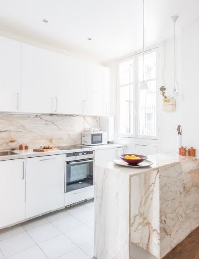 The marble finished kitchen