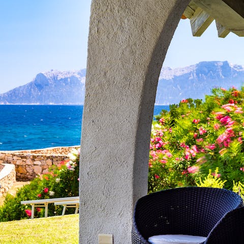 Unwind in the outdoor lounge chairs with your new book and a sea view