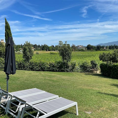 Laze on sun loungers as you take in the beauty of the Fattoria Sardi vineyards