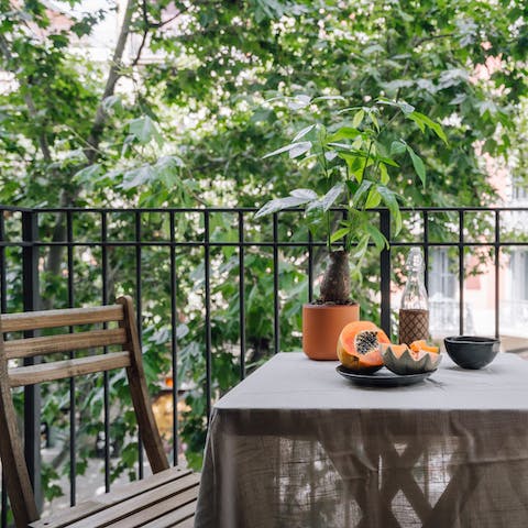Enjoy a delicious breakfast outside on the balcony each morning