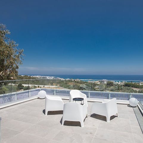 Admire spectacular sea views from the rooftop terrace