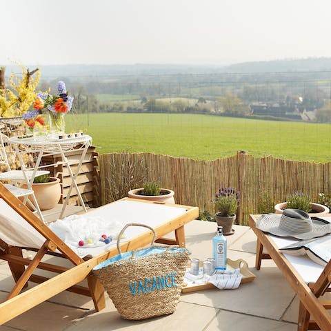 Enjoy stunning views of the rolling north Cotswold landscape