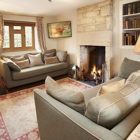 Spend an evening with a few glasses of wine around the stone fireplace
