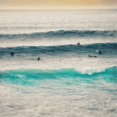 Paddle out at Fistral Beach, Cornwall's surfing mecca is approximately half an hour away