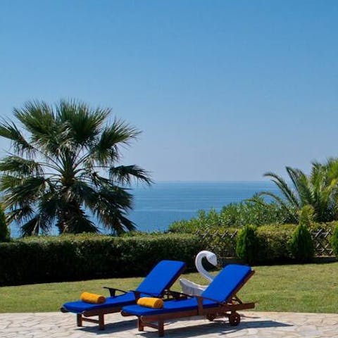 Lounge on the day beds under the beaming Kefalonia sun