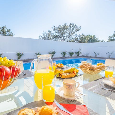 Enjoy an alfresco Portuguese breakfast of pastries and fruit