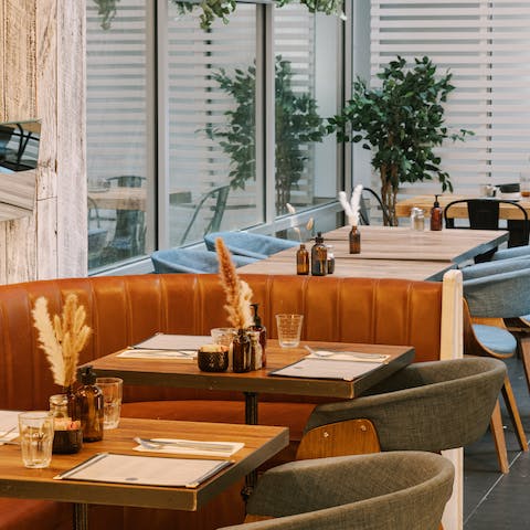 Grab dinner and toast your holiday with cocktails in the on-site restaurant