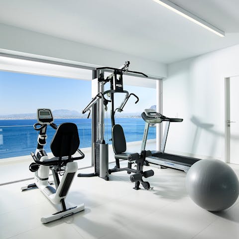 Gaze out at the Cretan Sea while you work out in the gym