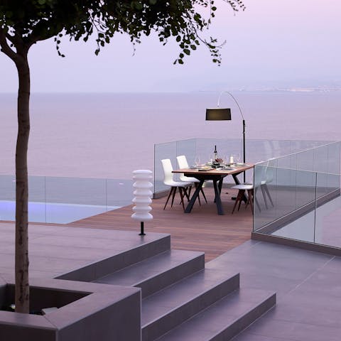 Enjoy sunset dinners out on one of the villa's many terraces