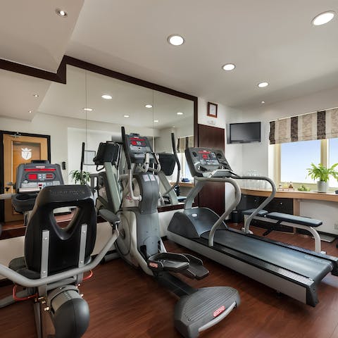 Keep up with your workout routine in the on-site fitness room