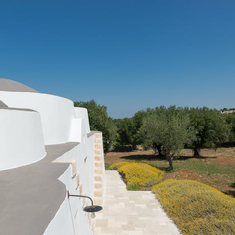 Surround yourself with ancient olive trees at this tranquil trullo home